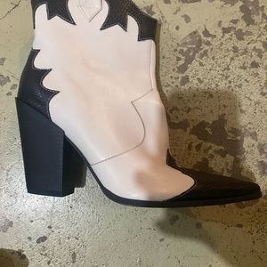 Nasty Gal Black and Cream Heeled Boots